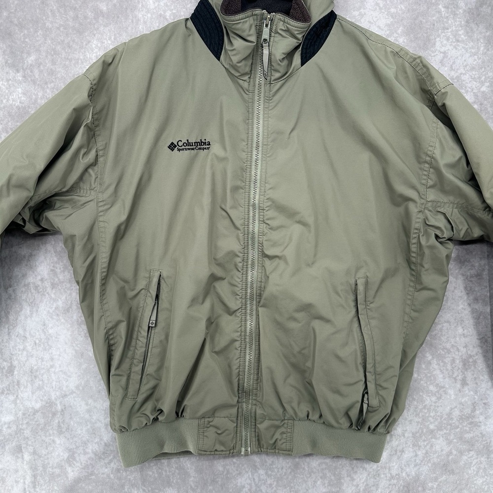 COLUMBIA OLIVE GREEN FLEECE LINED BOMBER JACKET, FULL ZIP, MEN'S M - Picture 2 of 10